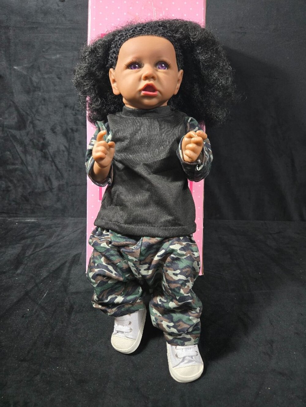 African American Reborn Baby Doll Curly Hair Accessories Gift Box